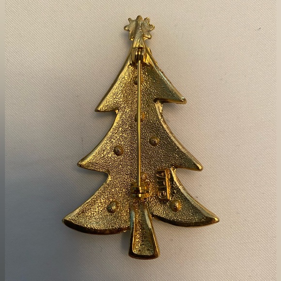 Vintage Set/2  LIA Christmas Tree Brooches Signed Green Enamel and Rhinestones - Picture 5 of 10